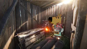 Chill Guy In Rustic Shed Wallpaper