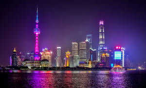 China Neon City Skyscraper Lights Wallpaper