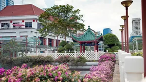 Chinatown Singapore Pavilionand Flowers Wallpaper
