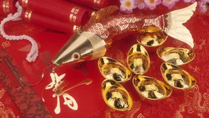 Chinese Gold Ingots And Firecrackers Wallpaper