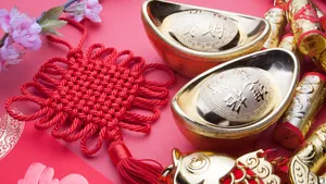 Chinese Gold Ingots With Red Knot Wallpaper