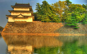 Chinese House By The River Wallpaper