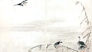 Chinese Watercolor Birds Scene Wallpaper
