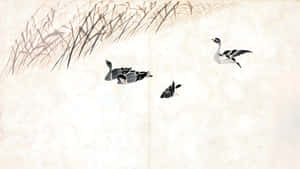 Chinese Watercolor Ducks Wallpaper