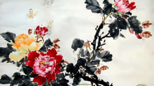 Chinese Watercolor Floral Art Wallpaper