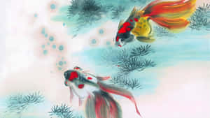 Chinese Watercolor Koi Fish Wallpaper
