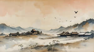 Chinese Watercolor Landscape Painting Wallpaper