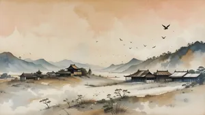 Chinese Watercolor Landscape Painting Wallpaper