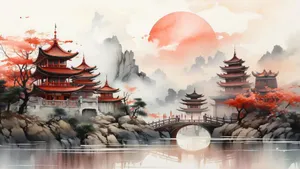 Chinese Watercolor Landscape Painting Wallpaper
