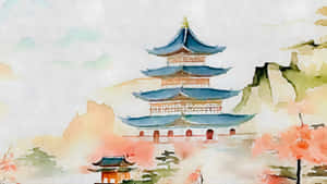 Chinese Watercolor Pagoda Art Wallpaper