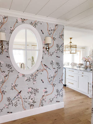 Chinoiserie Oval Mirror Wallpaper