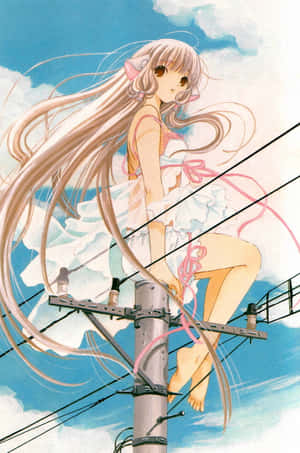 Chobits Freya Sittingon Utility Pole Wallpaper