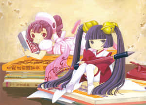 Chobits Sumomoand Kotoko Studying Wallpaper