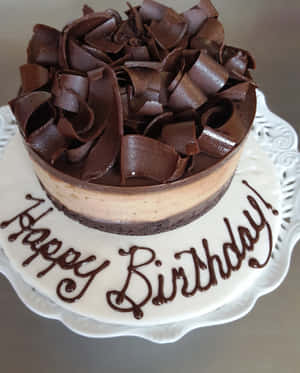 Chocolate Curl Happy Birthday Cake Wallpaper