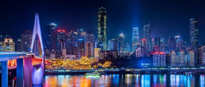 Chongqing China Neon Cityscape Wallpaper