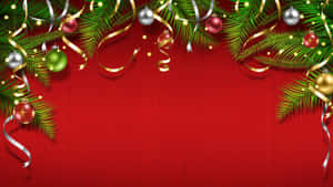 Christmas Background With Christmas Balls And Ribbons Wallpaper