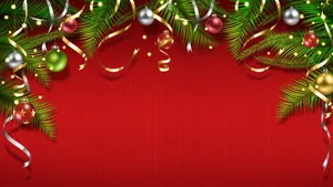 Christmas Background With Christmas Balls And Ribbons Wallpaper