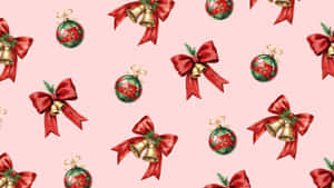 Christmas Bow And Ornament Pattern Wallpaper