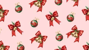 Christmas Bow And Ornament Pattern Wallpaper