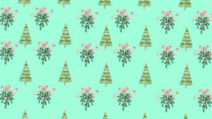 Christmas Bow And Tree Pattern Wallpaper