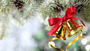 Christmas Bow With Bells Wallpaper