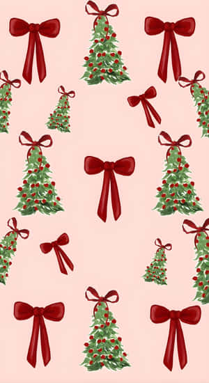 Christmas Bows And Trees Wallpaper