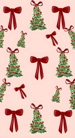 Christmas Bows And Trees Wallpaper