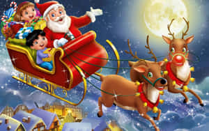 Christmas Cartoon Flying Reindeer Wallpaper