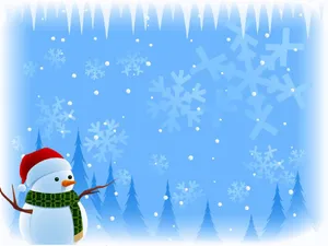 Christmas Cartoon Snowman With Snowflakes Wallpaper