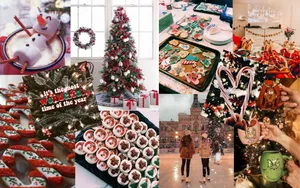 Christmas Collage Laptop Snow Man And Desserts Wallpaper