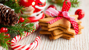 Christmas Cookies Red Ribbon Wallpaper