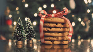 Christmas Cookieswith Treeand Lights Wallpaper