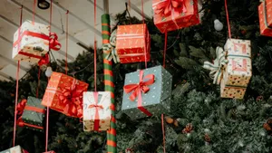 Christmas Gift Boxes Hanging Wallpaper