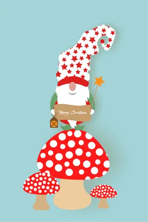 Christmas Gnome With Mushroomsand Stars Hat Wallpaper