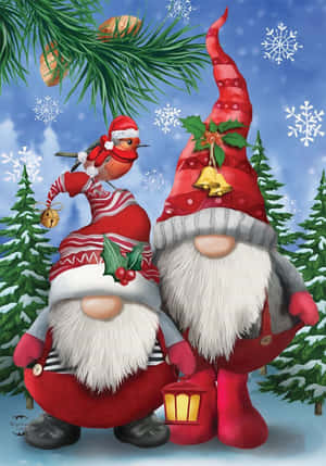 Christmas Gnomeswith Birdand Gifts.jpg Wallpaper
