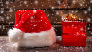 Christmas Hat And Gift Box Wallpaper