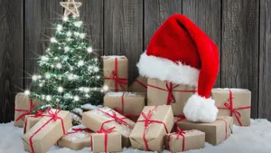 Christmas Hat On Gifts Wallpaper