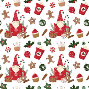 Christmas Pattern With Santa Claus And Gingerbread Men Wallpaper