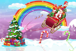 Christmas Rainbow Sleigh Ride Wallpaper