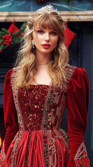 Christmas Red Taylor Swift Royal Look Wallpaper