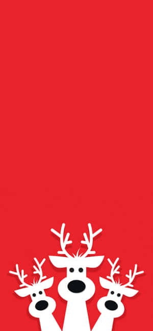 Christmas Reindeer On Red Background Wallpaper