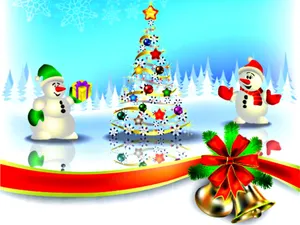 Christmas Snowmen Decorated Tree Wallpaper