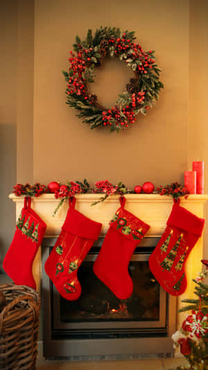 Christmas Stockings Fireplace Decor Wallpaper