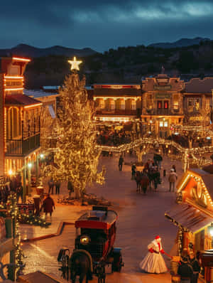 Christmas Town Lights Festive Evening Wallpaper