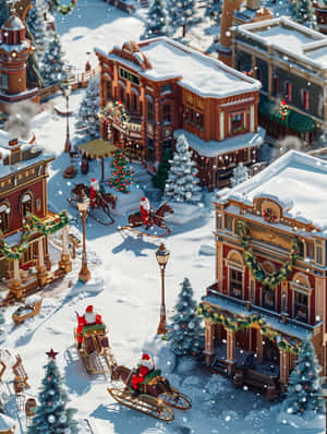 Christmas Town Sleigh Ride Wallpaper