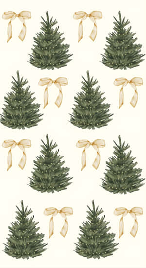 Christmas Tree And Bow Pattern Wallpaper