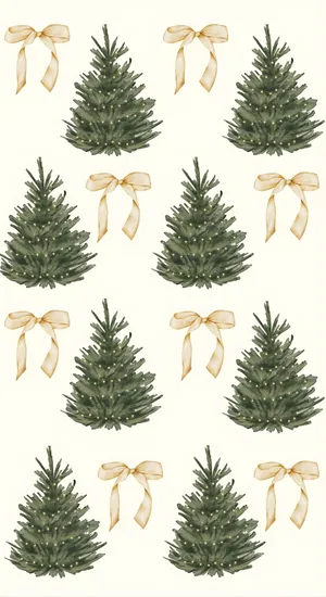 Christmas Tree And Bow Pattern Wallpaper