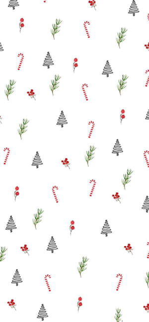 Christmas Tree And Candy Canes Pattern Wallpaper