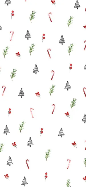 Christmas Tree And Candy Canes Pattern Wallpaper