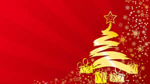 Christmas Tree On Red Background Wallpaper